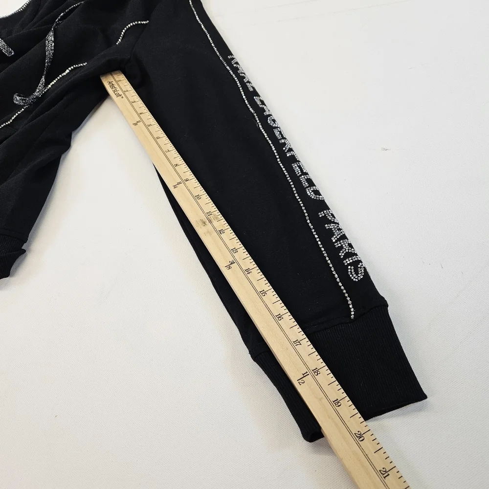 Karl Lagerfeld Black Hoodie Full Zip Spellout Tape With Sparkles Womens Small - Picture 7 of 8
